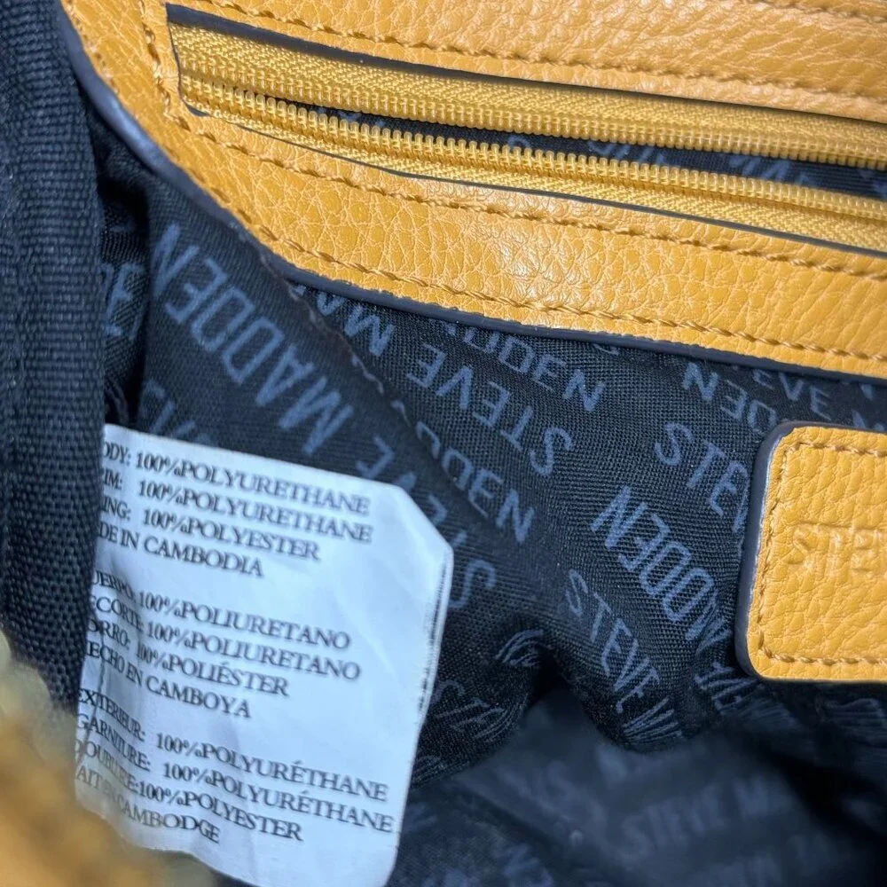 Steve Madden Mustard Yellow Faux Leather Embossed Logo Mini Backpack  Tassel
